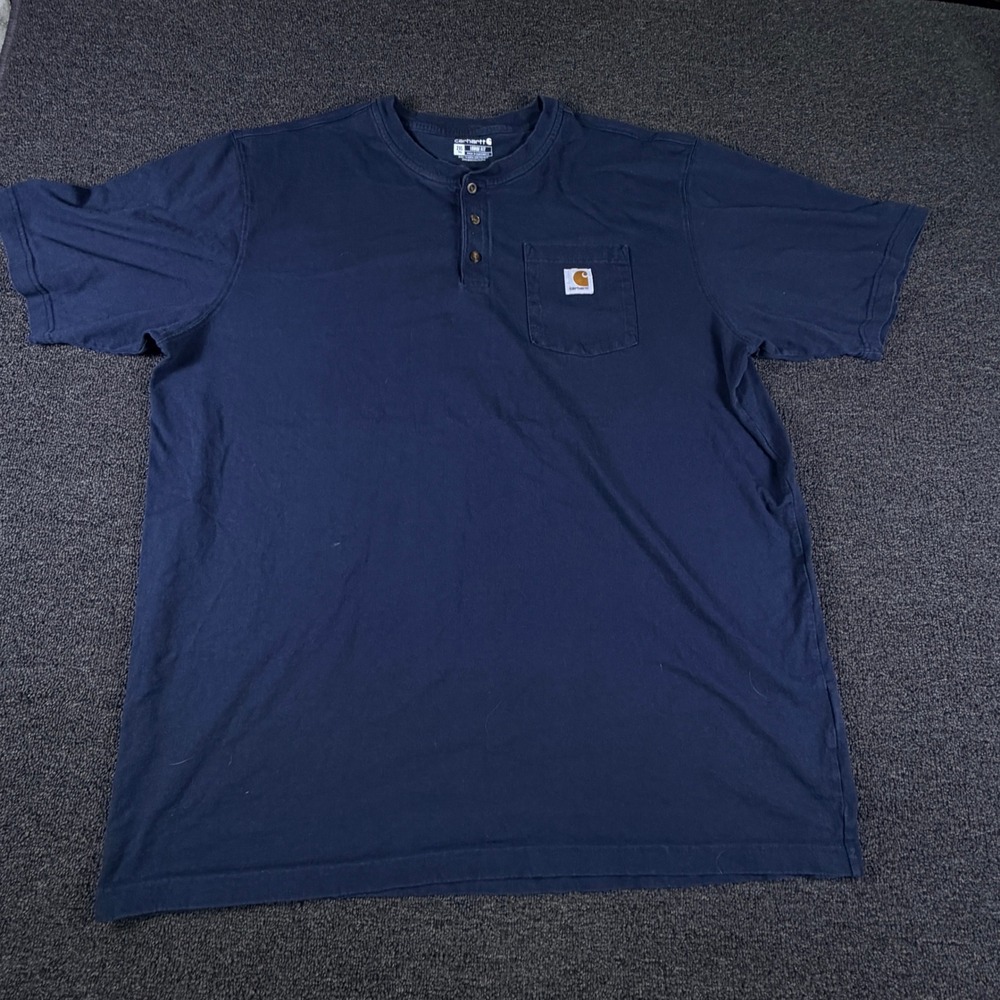 Carhartt Henley Shirt Mens 2XL Tall Loose Fit Navy Blue K84 NVY Short Sleeve EUC